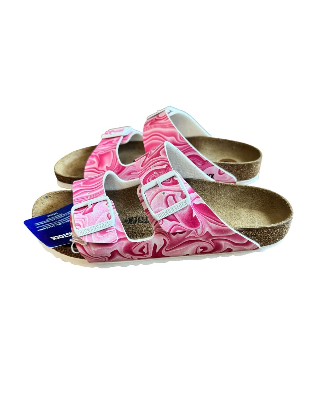Birkenstock Kids Arizona Pink Marble Two-Strip Sandal - Picture 4 of 7